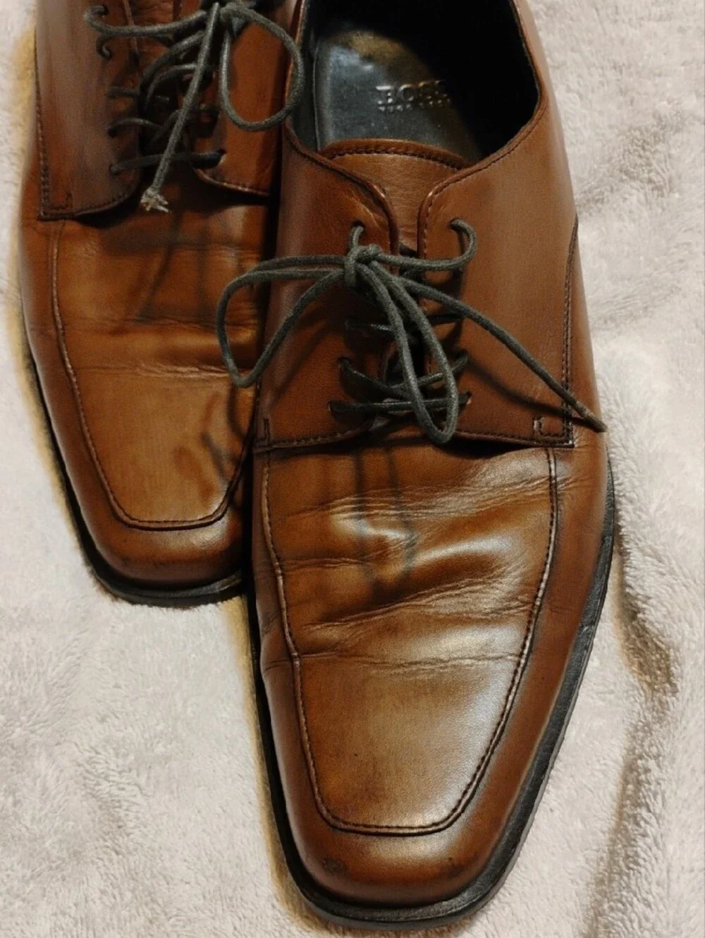 Hugo Boss Tan Leather Derby Lace-Up Shoes